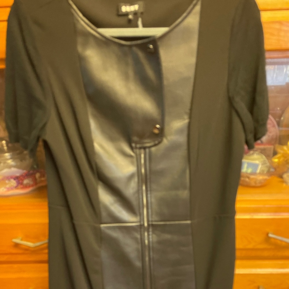 Donna Karan faux leather sweater dress